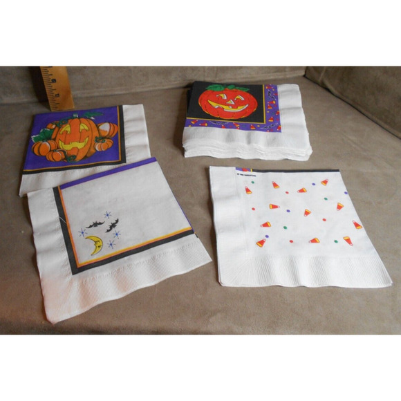 Lot of 25 Vintage Halloween Paper Napkins 2 Designs Jack O'Lantern Pumpkin 1980s - Picture 3 of 4